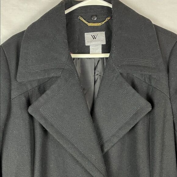 NWOT Worthington Black and Gold Wool Blend Belted Long Women's Trench Coat - Picture 4 of 11